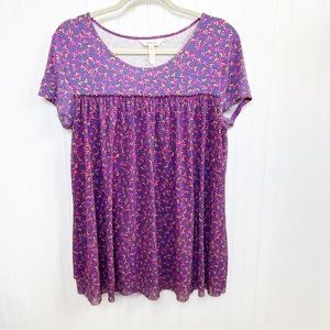 Matilda Jane Purple Ditsy Floral Short Sleeve Walking On A Cloud Blouse Medium